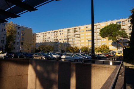 Photo for Toulouse, France - Dec. 21, 2023 - Social housing apartment blocks at the exit of Rangueil Line B Metro Station, around Claude Chalin Square in the residential neighborhood of Saouzelong-Rangueil - Royalty Free Image