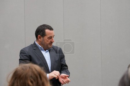 Photo for Toulouse, France - March 7, 2024 - Jean-Frdric, President of VIA (Christian Democrat Party), in a political meeting amid the European elections; he was a conservative member of Parliament and mayor - Royalty Free Image