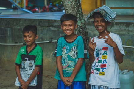 Photo for Balikpapan, Indonesia - April 12th, 2024. they still smile even though they are tired. - Royalty Free Image
