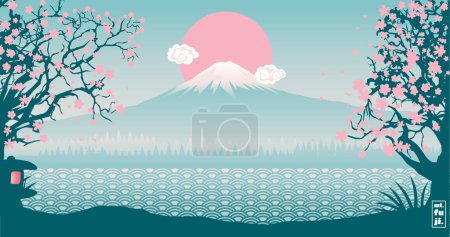 Téléchargez les photos : Mt.Fuji dans l'illustration vectorielle du matin, peut être utilisé comme papier peint, impression de tapis de bureau, affiche, impression de t-shirt ou à toute autre fin. - en image libre de droit