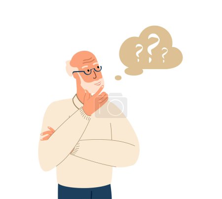 Ilustración de Dementia and Memory Loss Concept.Senior Man with Question Signs. Old Male Character with Mental Problems,Psychological Problem.Alzheimer Disease Isolated on White Background.People Vector Illustration - Imagen libre de derechos