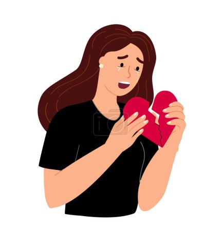 Illustration for Unhappy Crying person feeling overwhelmed,frustrated because of broken heart, unrequited love.Anguish desperate woman with psychological trauma.Flat vector illustration isolated,white background - Royalty Free Image