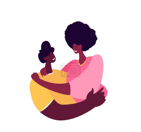 Illustration for Happy Young African Romantic Couple together.Negro Wife,Husband hug each other.Supporting,Warm,loving relationships.Family people trust,help each other.True Love.Smiling Woman,Man.Flat illustration - Royalty Free Image