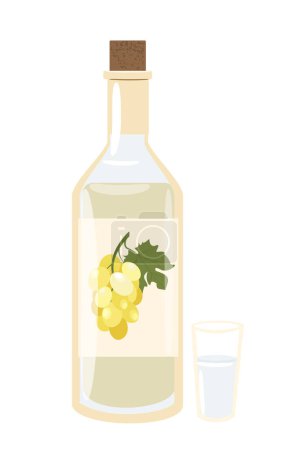 Illustration for Glass Chacha bottle. Strong alcoholic drink Chacha. Georgian Kartuli Grape Press Brandy. Flat vector Illustartion - Royalty Free Image