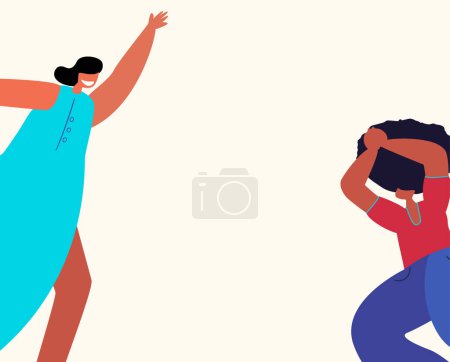 Illustration for Banner,broadsheet,Leaflet , place for text,white background.Beautiful Attractive Strong Independent Women showing gestures of victory.The Femininity Concept.Minimalist Style.Vector flat Illustration - Royalty Free Image