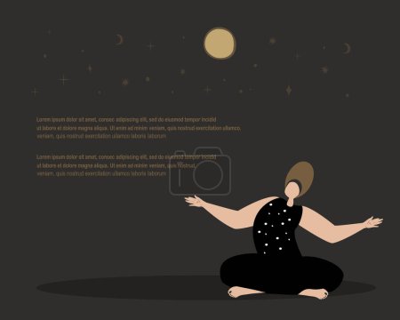 Woman astrologist,fortune-teller making a prediction,forecasting ritual.Esoterics Witch.Sacred Female Power. Empowerment Energy.Flyer,Promo,Banner,Place for text,Advertisement,Flat Vector Illustration