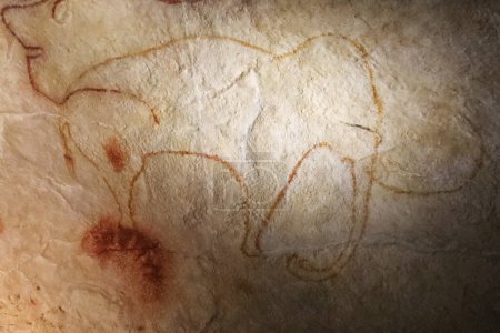 Photo for Vallon-Pont-d'Arc, France - July 31, 2022: Prehistoric depiction of a mammoth in Chauvet caves, France - Royalty Free Image