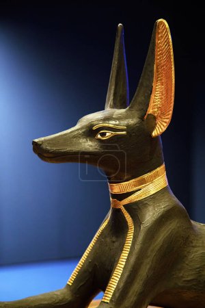 Anubis statue crafted from Tutankhamun treasure, original in wood and gold