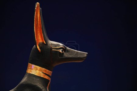 Profile of Anubis statue from Tutankhamun treasure, original crafted from wood and gold