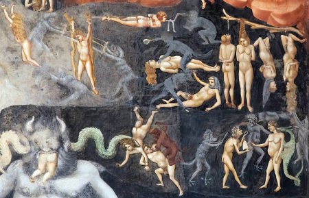 Téléchargez les photos : Padoue, Italie - 25 novembre 2022 : Les démons punissent les âmes lors du jugement dernier par Giotto dans la chapelle Scrovegni, Padoue - en image libre de droit