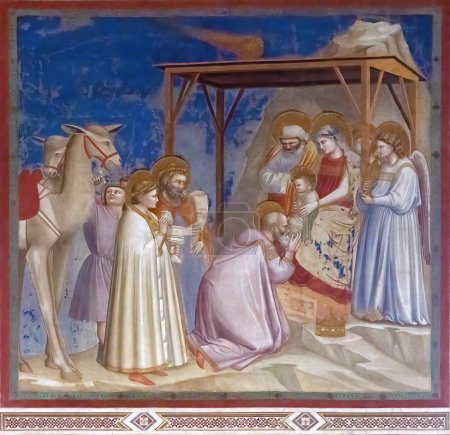 Foto de Padua, Italia - 25 de noviembre de 2022: La adoración de los magos por Giotto en la Capilla de los Scrovegni, Padua - Imagen libre de derechos