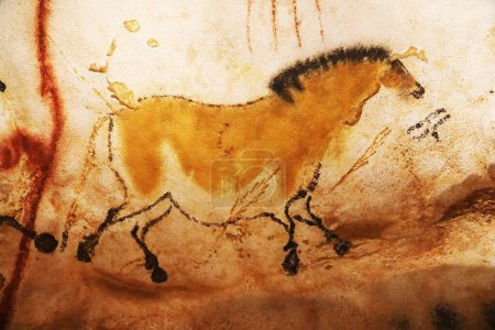 Photo for Lascaux, France - August 6, 2121: Prehistoric horse depicted in Lascaux caves - Royalty Free Image