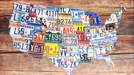 Map of United States made of license plates