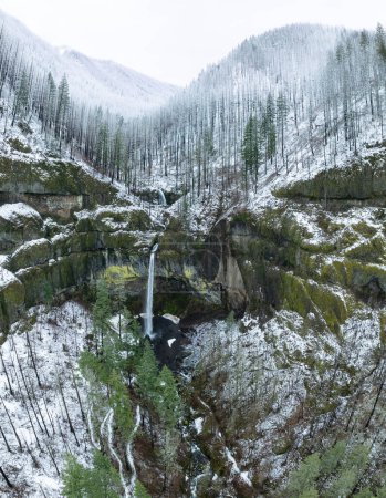 Téléchargez les photos : La cascade d'Elowah coule sur un paysage accidenté et montagneux dans les gorges du fleuve Columbia séparant les États de l'Oregon et de Washington. La région du Pacifique Nord-Ouest a d'incroyables paysages extérieurs. - en image libre de droit