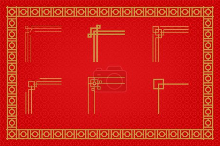 Foto de Adornos tradicionales chinos, Conjunto de decoraciones de año lunar, flores, linternas, nubes, elementos e iconos - Imagen libre de derechos