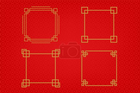 Photo for Chinese frame or border set on red background. traditional asian ornaments, golden oriental - Royalty Free Image