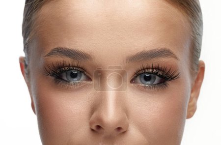 Photo for Female Eye with Extreme Long False Eyelashes. Eyelash Extensions. Makeup, Cosmetics, Beauty. Close up, Macro - Royalty Free Image