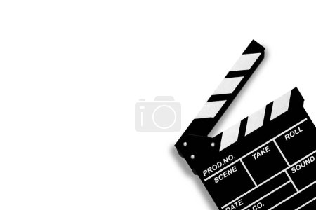 Foto de Tablero de aplausos de película para grabar videos y películas en un fondo blanco mucho espacio para texto - Imagen libre de derechos