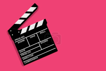 Photo for Movie clapperboard for shooting videos and movies on a pink background copy space - Royalty Free Image