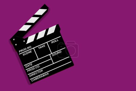 Photo for Movie clapperboard for shooting videos and movies on a purple background copy space - Royalty Free Image