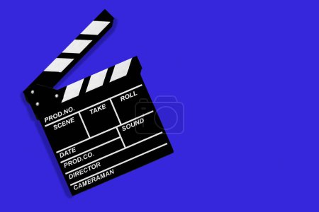 Photo for Movie clapperboard for shooting videos and movies on a blue background copy space - Royalty Free Image