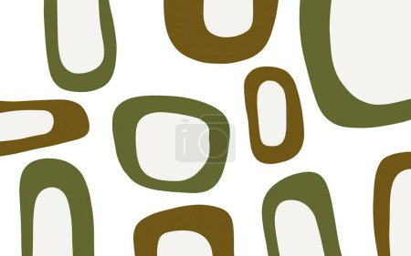Hand drawn linear abstract design elements in olive colors. Organic oval shapes on a white background. Cover template in a minimalist style.