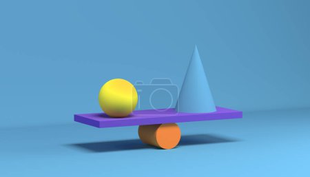 Foto de Balance de diferentes formas geométricas. Visualización 3D de formas geométricas de equilibrio - Imagen libre de derechos