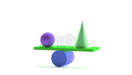 Foto de Balance de formas geométricas sobre fondo blanco. Brillante cono y cilindro. Diseño moderno. ilustración 3d - Imagen libre de derechos
