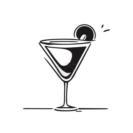 Illustration for Classic cocktail on a white background. Vector illustration. Icon in the style of line art. Cocktail glass, doodle style. - Royalty Free Image