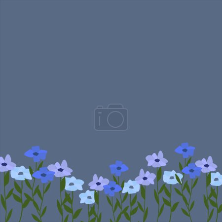 Illustration for Floral decor. periwinkle flower. Vinca minor. Wild blue flowers on a dark grey background. flower vector illustration. Fritillaria. Medical plants. - Royalty Free Image