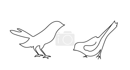 Illustration for The contour of the bird in a solid line on a white background. Two sparrows. Minimal design element. Vector drawing for book, coloring, tattoo, print - Royalty Free Image