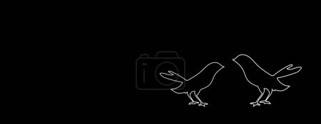 Birds Couple Line Art Zeichnung. Vogelpaar aus weißem Umriss auf schwarzem Hintergrund Vektor EPS 10