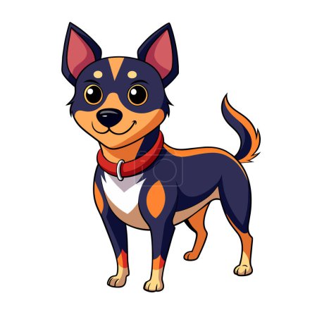 Perro de dibujos animados aislado sobre fondo blanco. Un perro pequeño con un collar rojo. Lindo cachorro con ojos negros. Ilustración vectorial en estilo plano de dibujos animados.