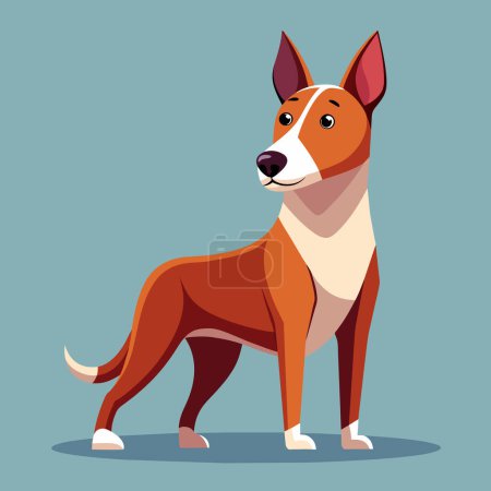 Un perro inusual. Perro de pie en diseño plano. Perro de dibujos animados. ilustración vectorial. Retrato de un perro sobre un fondo azul.
