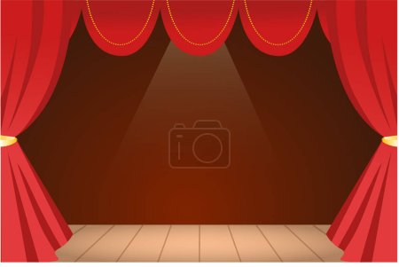 Ilustración de Un escenario de teatro con una cortina roja para la actuación en solitario, una ilustración de concepto de fondo de teatro, teatro de ópera espectáculo nocturno - Imagen libre de derechos