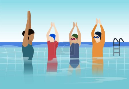Junge Trainer lehren Schwimmer im Schwimmunterricht Vektor Illustration, lernen, wie man schwimmt, Schwimmsport