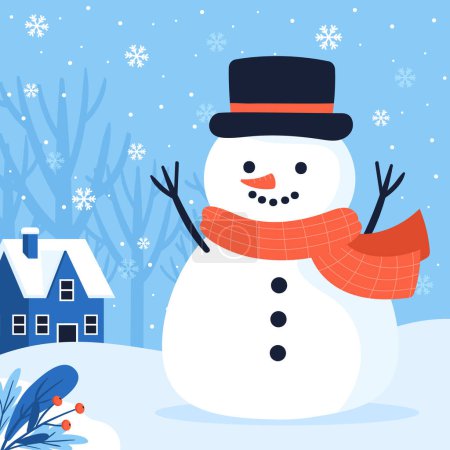 Illustration for Winter Season With Snowman Isolated On White Background. Vector Illustration In Flat Style - Royalty Free Image