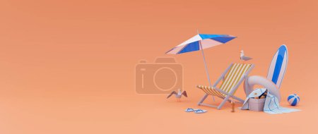 Photo for Summer vacation concept beach chair, beach ball. Copy space. 3D illustration. - Royalty Free Image