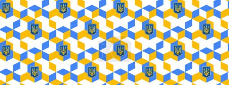 Photo for Ukrainian Seamless pattern. Ukrainian symbol and yellow-blue heart in colors of national flag on blue background. Vector illustration. For design, decor, wallpaper and decoration - Royalty Free Image
