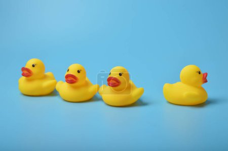 Photo for The toy duck gazes in a different direction, embodying a sense of uniqueness, individuality, and embracing diverse creative ideas. The subtle misalignment sparks a delightful misunderstanding, fostering a concept that celebrates the beauty of distinc - Royalty Free Image