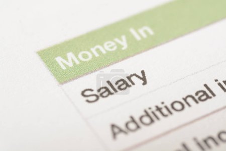 A close-up view of SALARY word displayed on the paper.