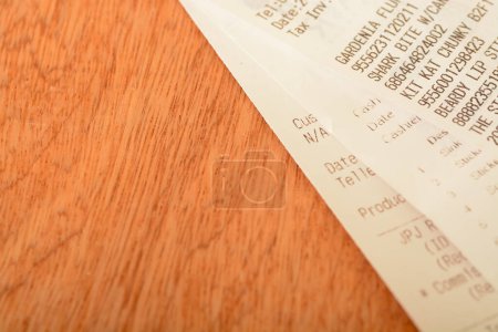 Photo for Klang, Malaysia -July 2nd, 2023:A close-up view of a sales receipt displaying purchased items. Copy space for the text. - Royalty Free Image