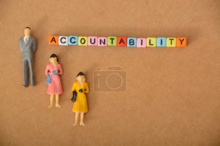 Close-up shots of creatively people figures and arranged letters forming words related to the ACCOUNTABILITY