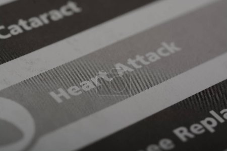 Photo for A heart attack that occurs when there is a sudden blockage of blood flow to a portion of the heart muscleClose up view of the word HEART ATTACK. - Royalty Free Image