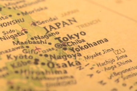 Ubicación de Japón en el mapa, incluyendo Tokio, Yokohama, Nagoya, Osaka, más popular para los viajeros