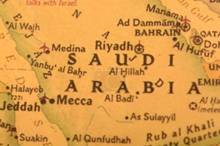 Foto de La ubicación de Arabia Saudita en el mapa, incluyendo Medina, La Meca y Riad. Más populares para los destinos musulmanes. - Imagen libre de derechos