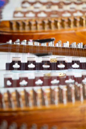 Photo for Close up of a musical instrument in the foreground with a blurred background. Traditional Thailand musical instrument - Royalty Free Image