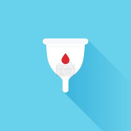Illustration for Menstrual cup with long shadow. Female's hygiene product. Alternative sustainable. Menstruation concept. Vector illustration, flat design - Royalty Free Image
