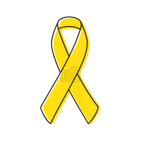 Illustration for Awareness ribbon. Black outline. Yellow color. Vector illustration, flat design - Royalty Free Image
