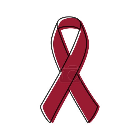 Ilustración de Awareness ribbon. Black outline. Maroon color. Vector illustration, flat design - Imagen libre de derechos